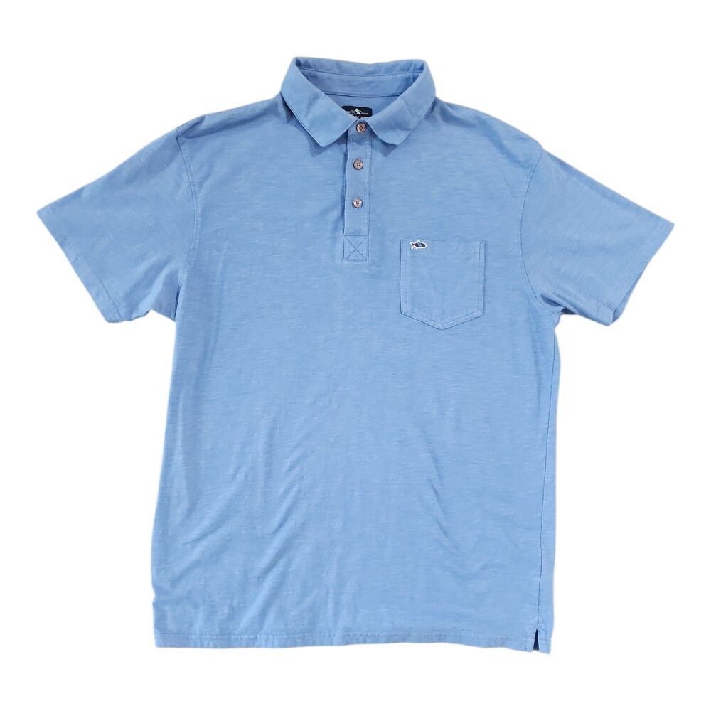 Fish Hippie Polo Shirt Men's Large Blue Logo Pocket Cotton Blend Performance